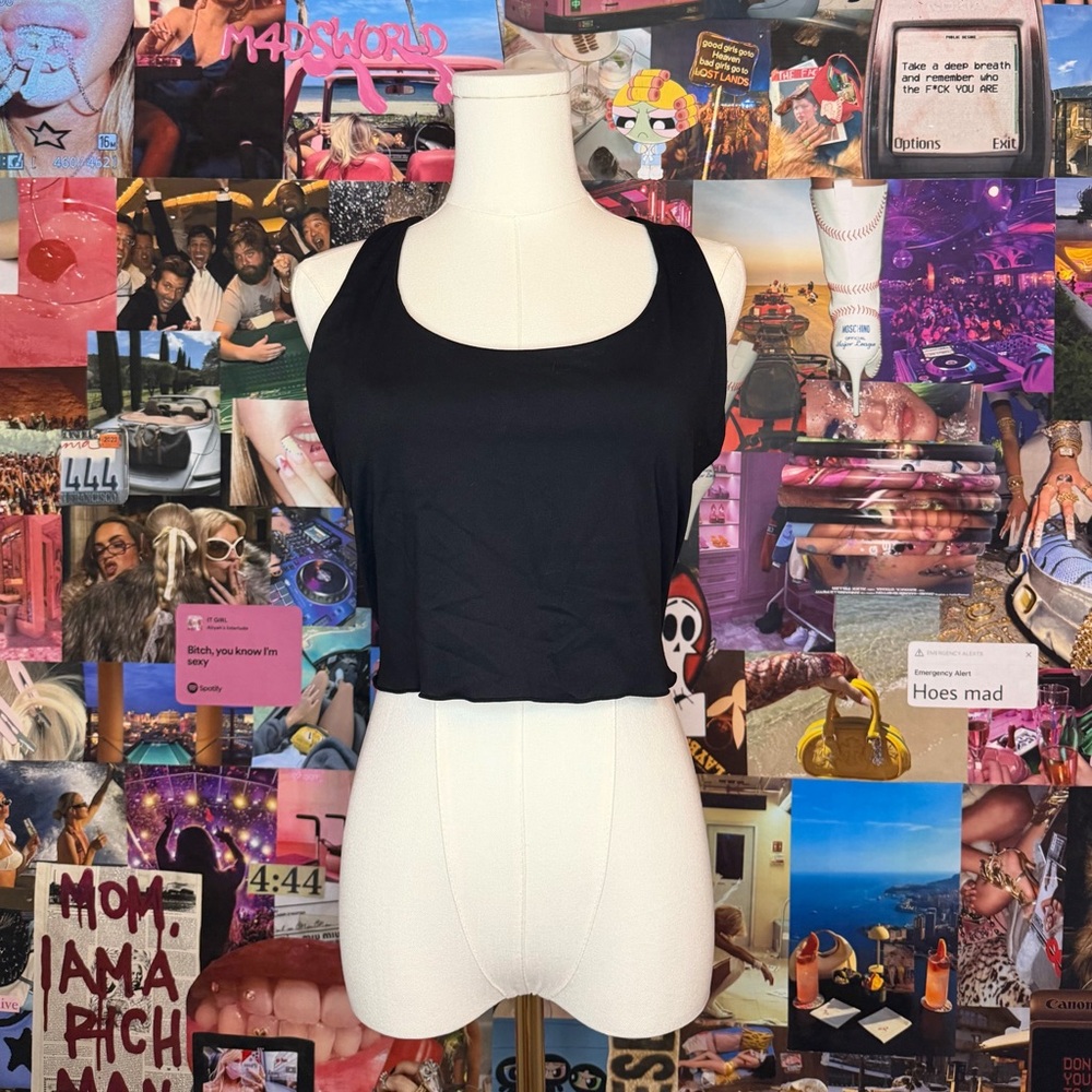 Black athletic tank top with built in bra